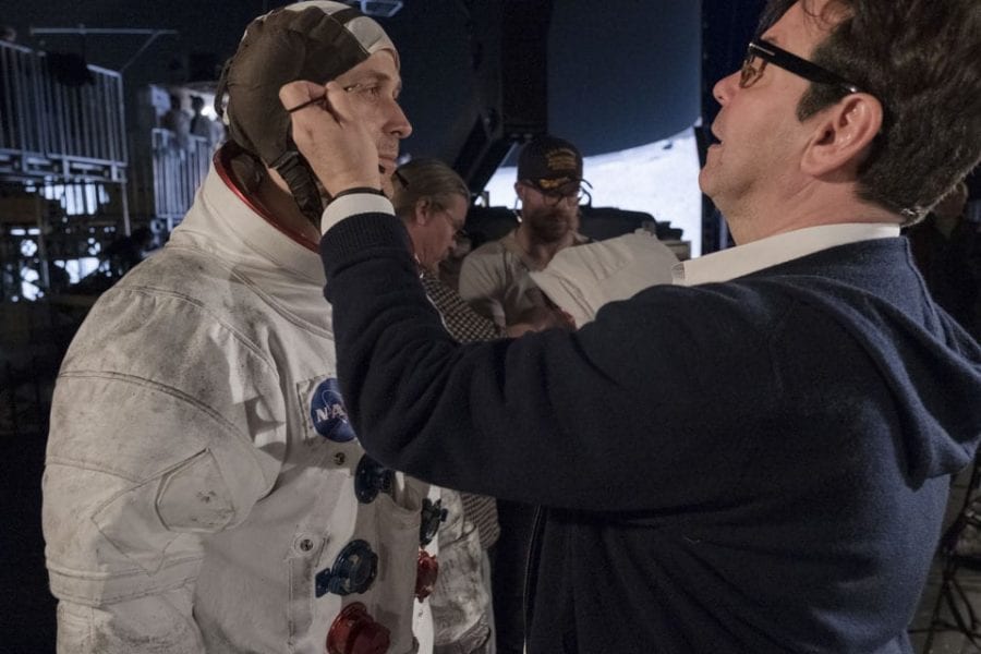 Donald Mowat with Ryan Gosling on the set of First Man
